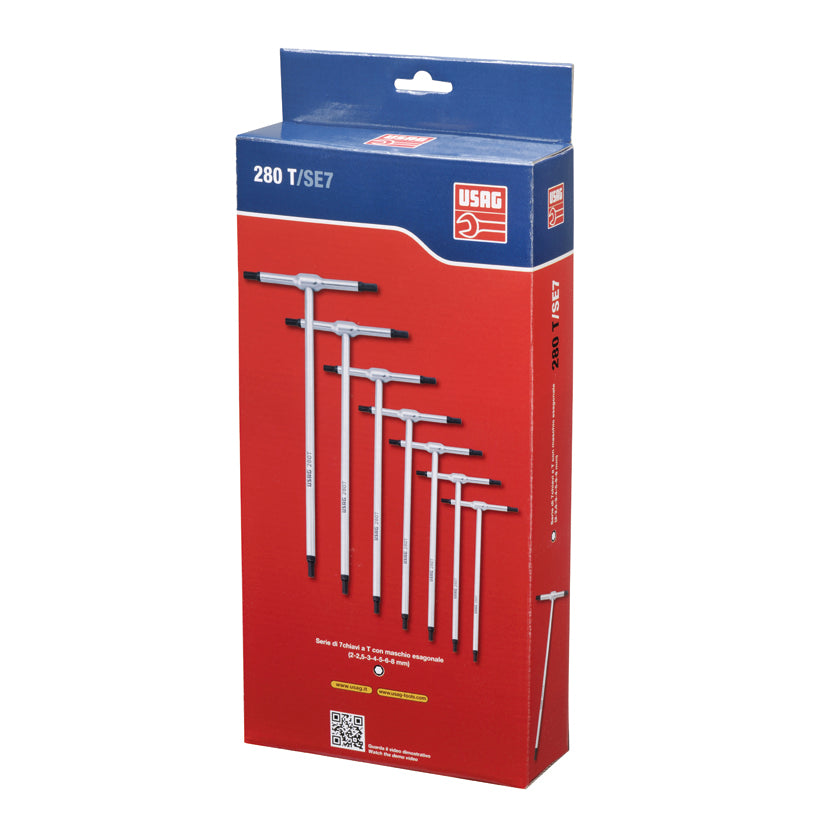 280 T/SE7 - Serie di 7 chiavi a t con maschio esagonale - Usag - U02800903 280 T/SE7 - Serie di 7 chiavi a t con maschio esagonale - Usag - U02800903
